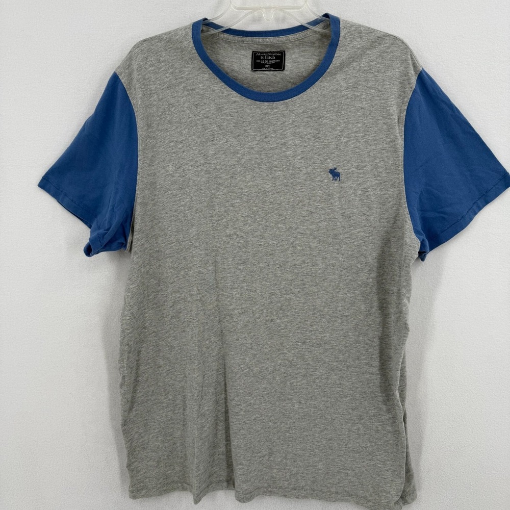 Abercrombie Tee Shirt Mens Size 2XL Gray Blue Single Stitch Short Sleeve Stretch